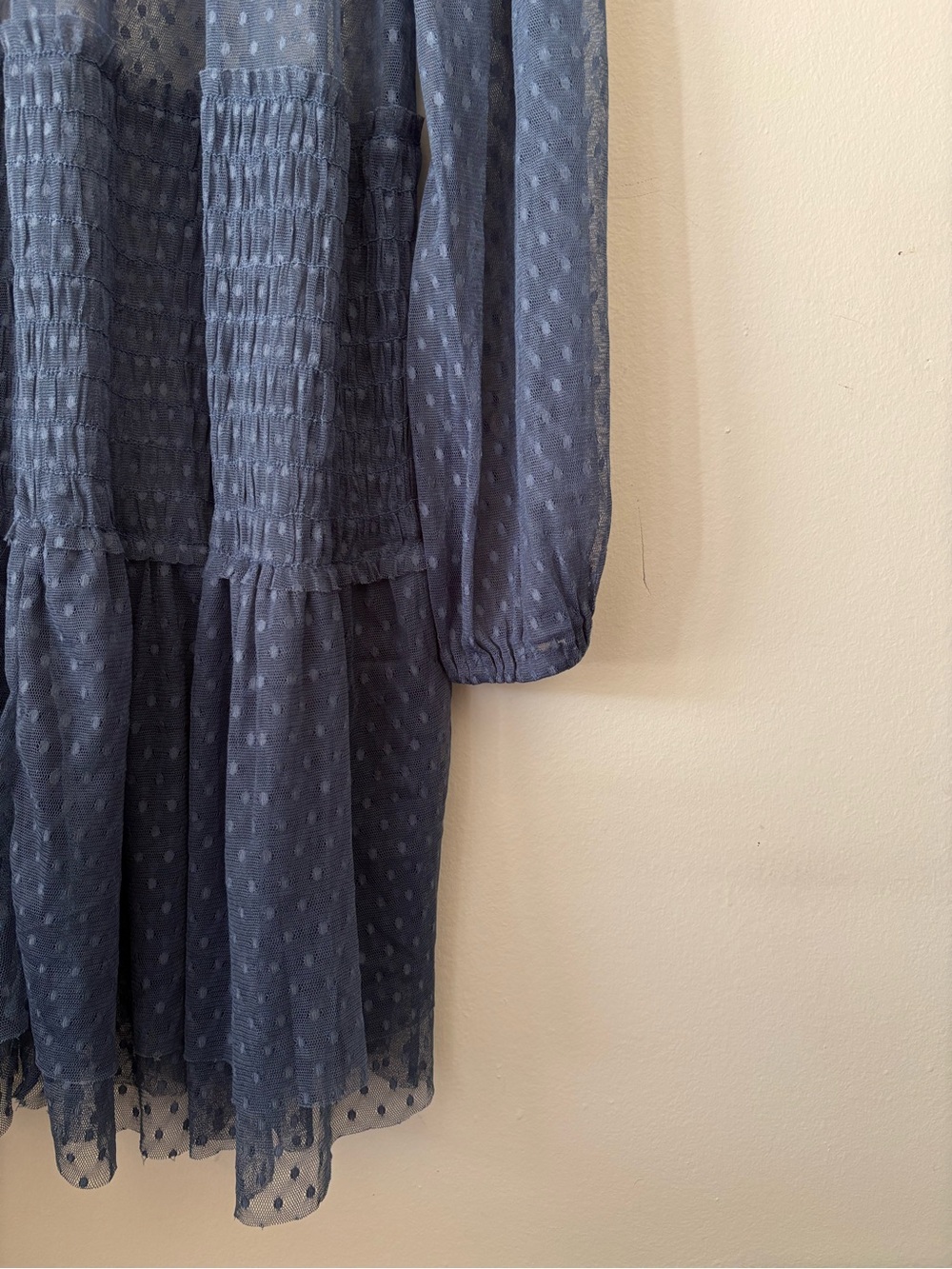 Maeve Blue Sheer Long-Sleeve Embroidered Tiered Dress - Picture 5 of 10